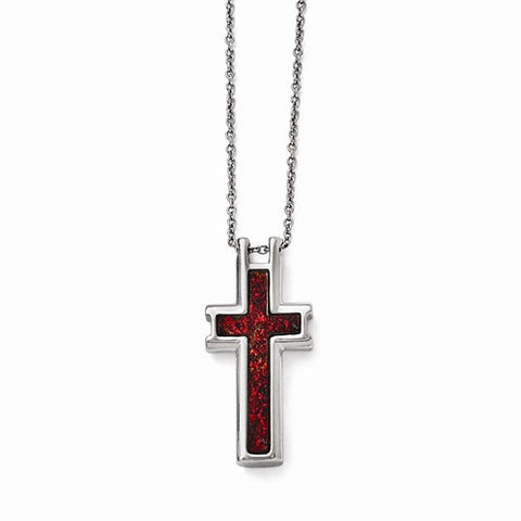 Stainless Steel Polished Red, Black Enameled Cross Necklace