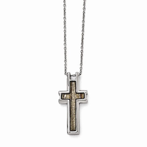 Stainless Steel Polished Creme, Black Enameled Cross Necklace