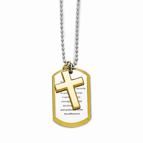 Stainless Steel Polished Yellow Ip-Plated Serenity Prayer Necklace