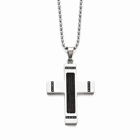 Stainless Steel Polished, Black Ip-Plated , Diamond Necklace