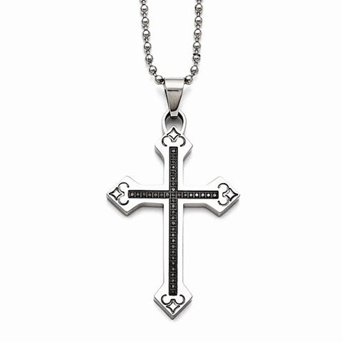 Stainless Steel Polished , Tw Diamond Cross Necklace