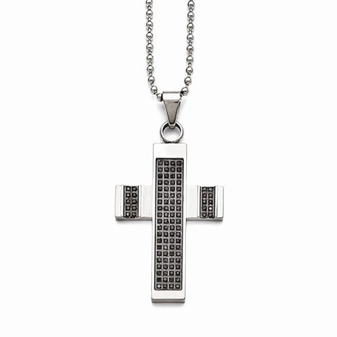 Stainless Steel Polished , Tw Diamond Cross Necklace