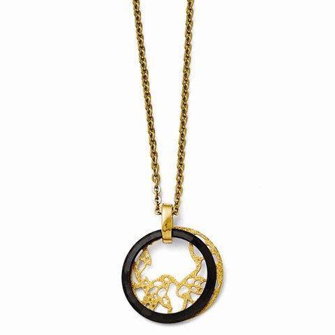 Stainless Steel , Ceramic Polished, Laser Cut Yellow Ip-Plated Necklace