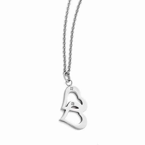 Stainless Steel Polished Hearts and CZs Necklace