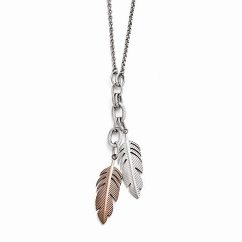 Stainless Steel Polished Chocolate Ip-Plated Feather Slip-On Necklace