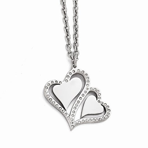 Stainless Steel Polished Hearts Crystals Necklace