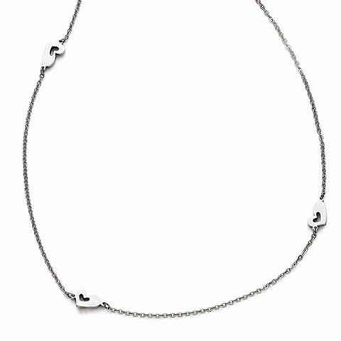 Stainless Steel Polished Slip On Hearts Necklace