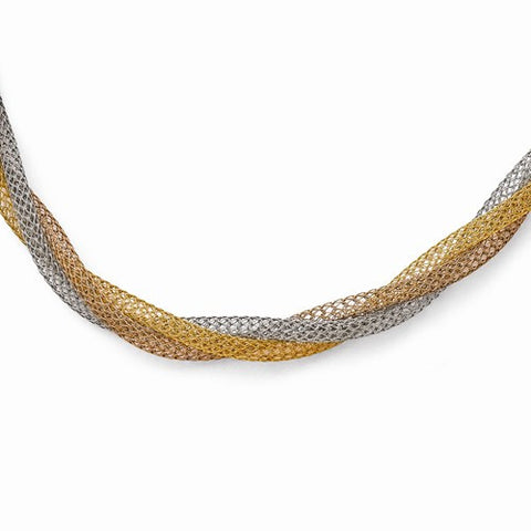 Stainless Steel Yello with Rose Ip-Plated Twisted Mesh Necklace