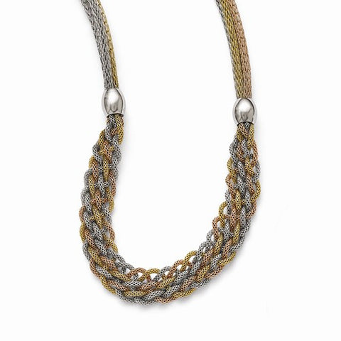 Stainless Steel Yello with Rose Ip-Plated Braided Mesh Necklace