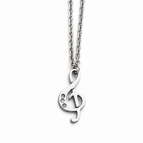 Stainless Steel Polished Treble Clef Crystals Necklace