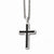 Stainless Steel Polished Black Genuine Leatherlay Cross Necklace