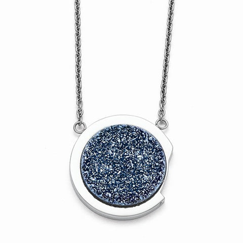 Stainless Steel Polished Blue Druzy Stone Necklace