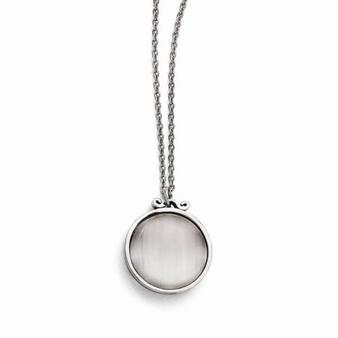 Stainless Steel Polished White Cat'S Eye Round Necklace