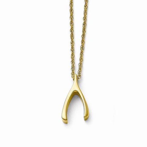 Stainless Steel Polished Yellow Ip-Plated Wishbone Necklace