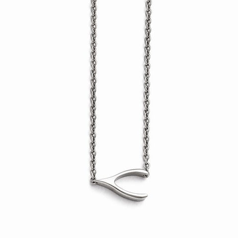 Stainless Steel Polished Sideways Wishbone Necklace