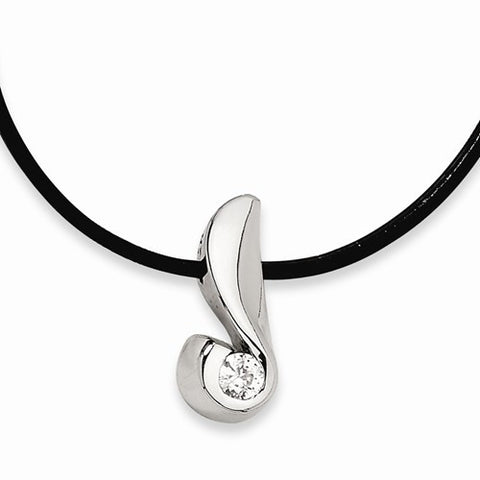 Stainless Steel CZ Pendant On Necklace