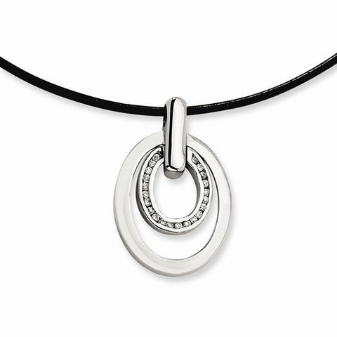 Stainless Steel CZ Pendant On Necklace