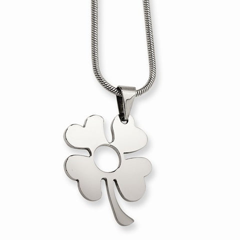 Stainless Steel Four Leaf Clover Pendant On Necklace