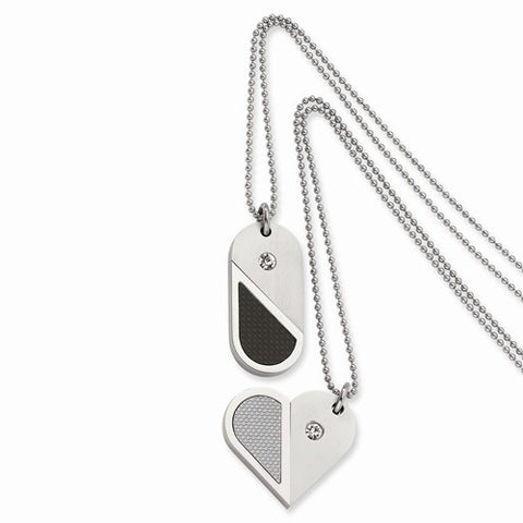 Stainless Steel Dog Tag Heart Convertible Pendant On Necklace