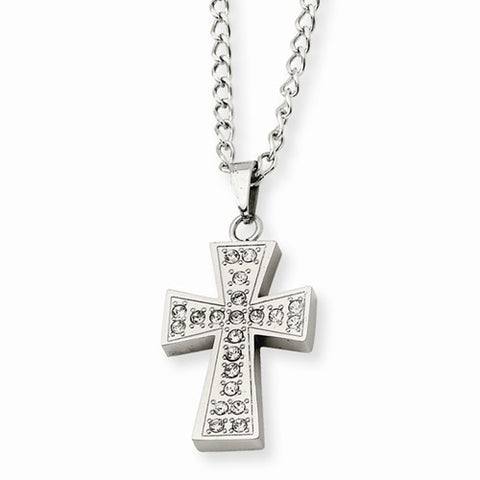 Stainless Steel CZ Cross Pendant On Necklace