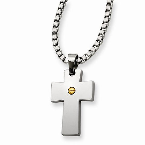 Stainless Steel Gold Ip-Plated Cross Pendant On Necklace