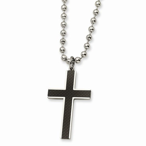 Stainless Steel Carbon Fiber Cross Pendant On Necklace