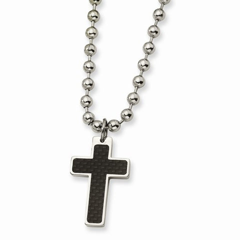 Stainless Steel Carbon Fiber Cross Pendant On Necklace