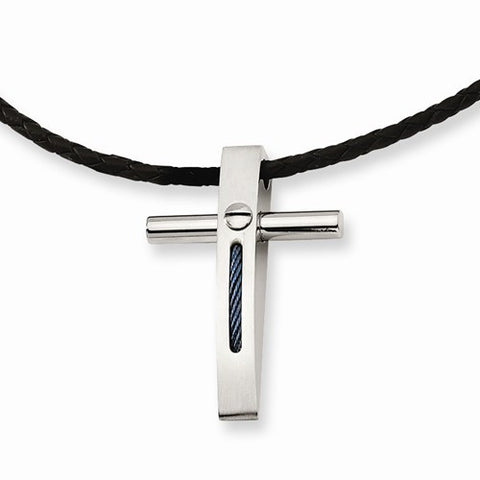 Stainless Steel Rope Accent Cross Pendant On Necklace