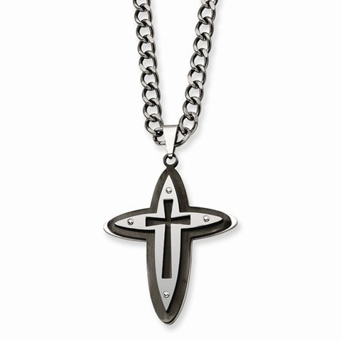 Stainless Steel Black Ip-Plated Cross Pendant On Necklace