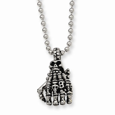 Stainless Steel Skull Hand Pendant On Necklace