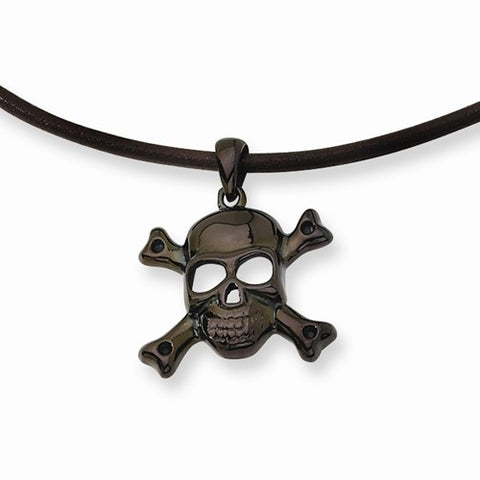 Stainless Steel Ip Black-Plated Skull Cross Bones Necklace