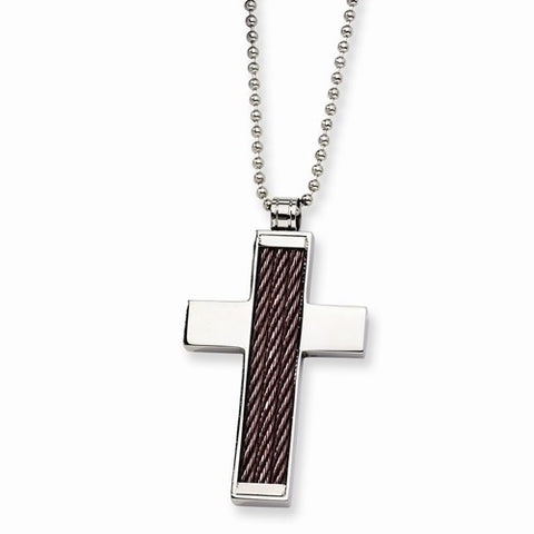 Stainless Steel Ip Chocolate-Plated Cross Pendant On Necklace