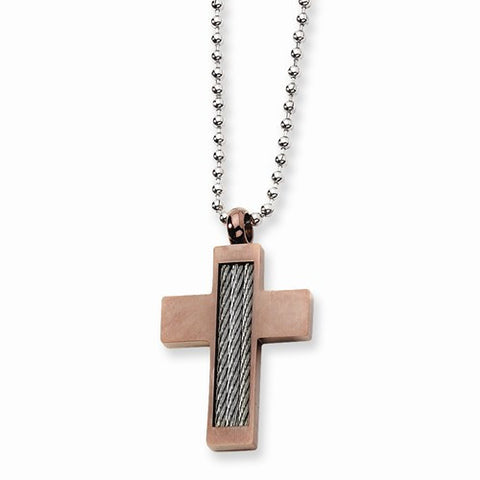 Stainless Steel Chocolate Ip-Plated Cross Necklace