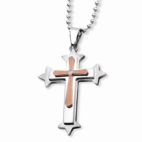 Stainless Steel Chocolate Ip-Plated Diamond Cross Necklace