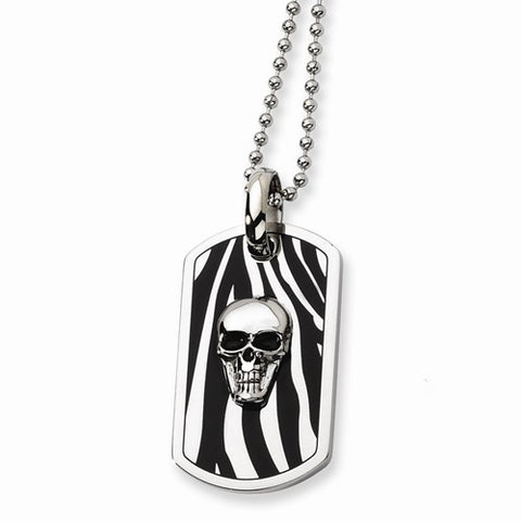 Stainless Steel Enameled Skull Dog Tag Necklace