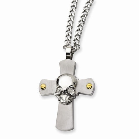 Stainless Steel Skull On Cross Necklace