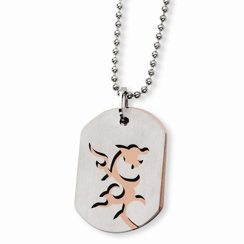 Stainless Steel Chocolate Ip-Plated Dragon Dog Tag Necklace