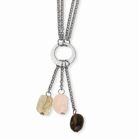 Stainless Steel Citrine, Rose & Smokey Quartz Necklace