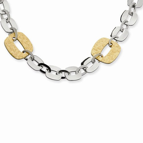 Stainless Steel Yellow Ip-Plated Square Link Necklace