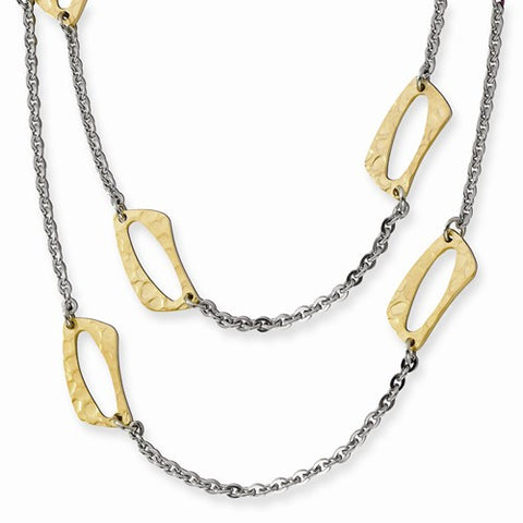 Stainless Steel Yellow Ip-Plated Square Link Necklace