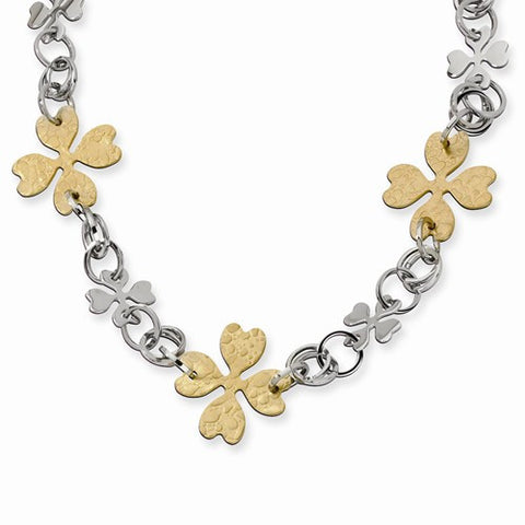 Stainless Steel Yellow Ip-Plated Flower Link Necklace