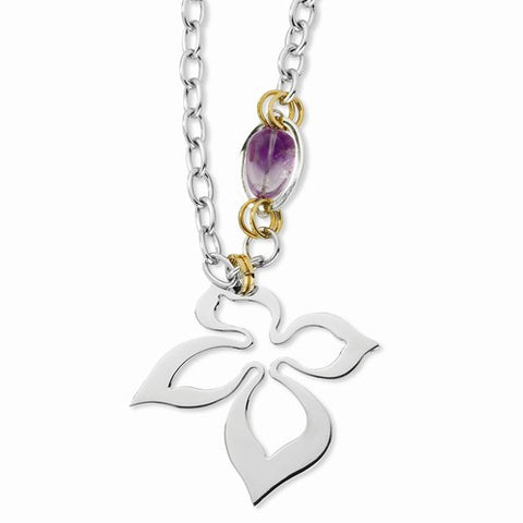 Stainless Steel Yellow Ip-Plated and Amethyst Necklace