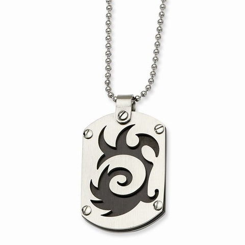 Stainless Steel Black Ip-Plated Swirl Dog Tag Necklace