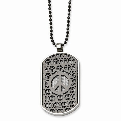 Stainless Steel Black Plating Peace Symbol Dog Tag Necklace