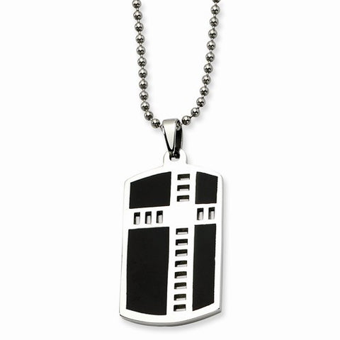 Stainless Steel Cross Black Enamel Dog Tag Pendant On Necklace