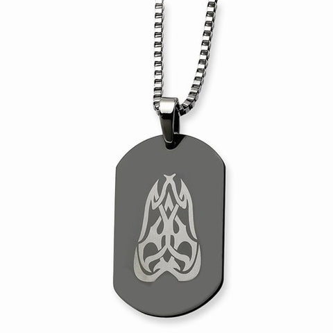 Stainless Steel Fancy Scroll Black Plated Dog Tag Necklace