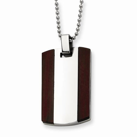 Stainless Steel Wood Dog Tag Pendant On Necklace