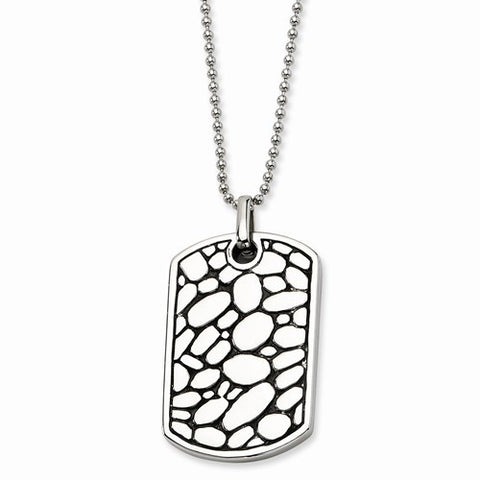 Stainless Steel Black Enamel Pebble Dog Tag Pendant On Necklace