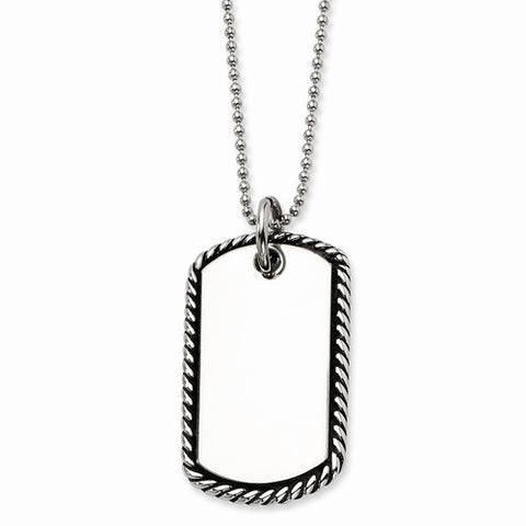 Stainless Steel Twisted Rope Edge Dog Tag Pendant On Necklace