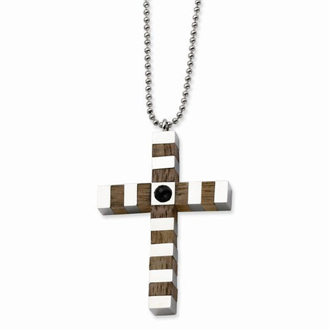 Stainless Steel Wood Cross Necklace